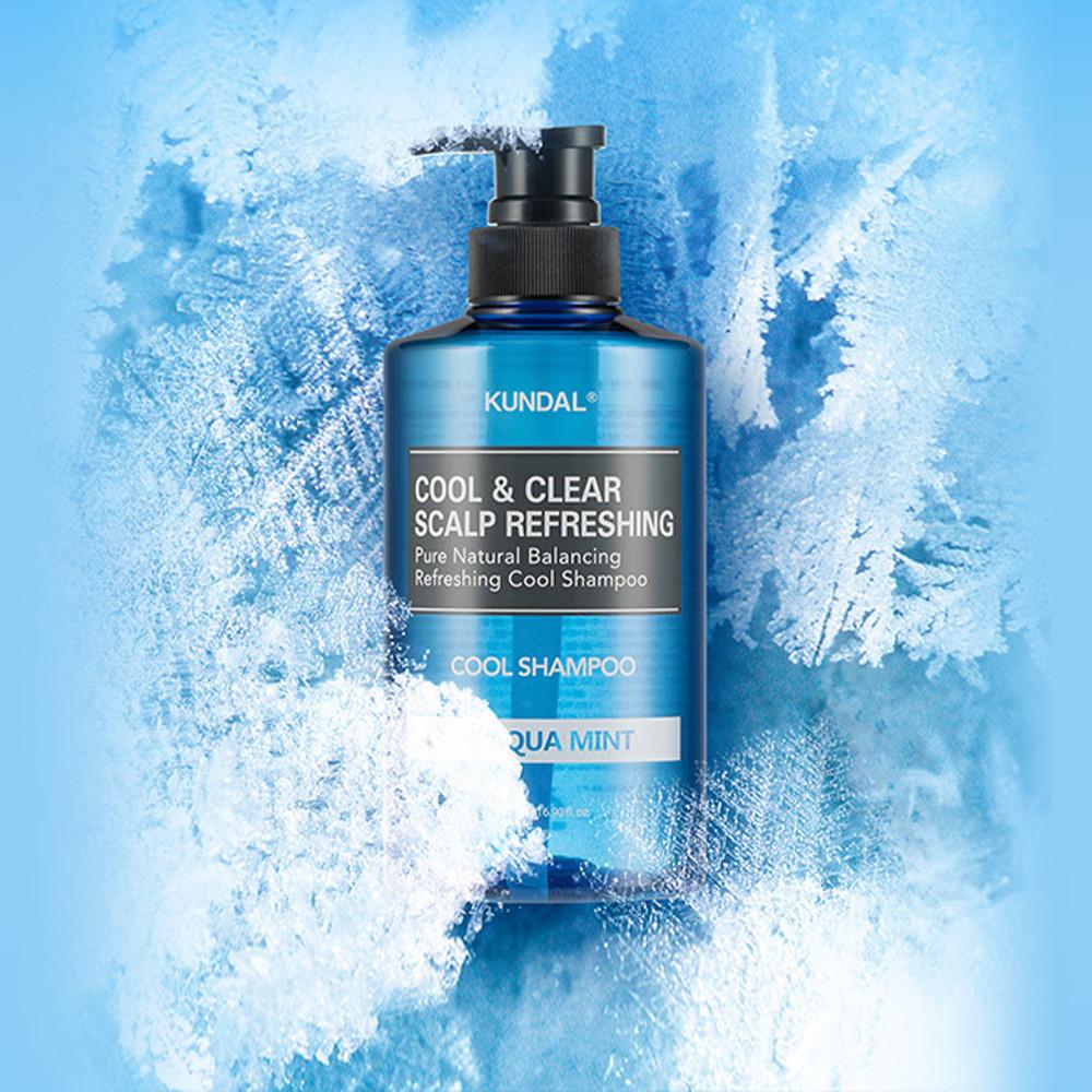KUNDAL Szampon chłodzący do skóry głowy Aqua Mint 500ml 2 opakowania, koreańskie kosmetyki o przyjemnym zapachu
