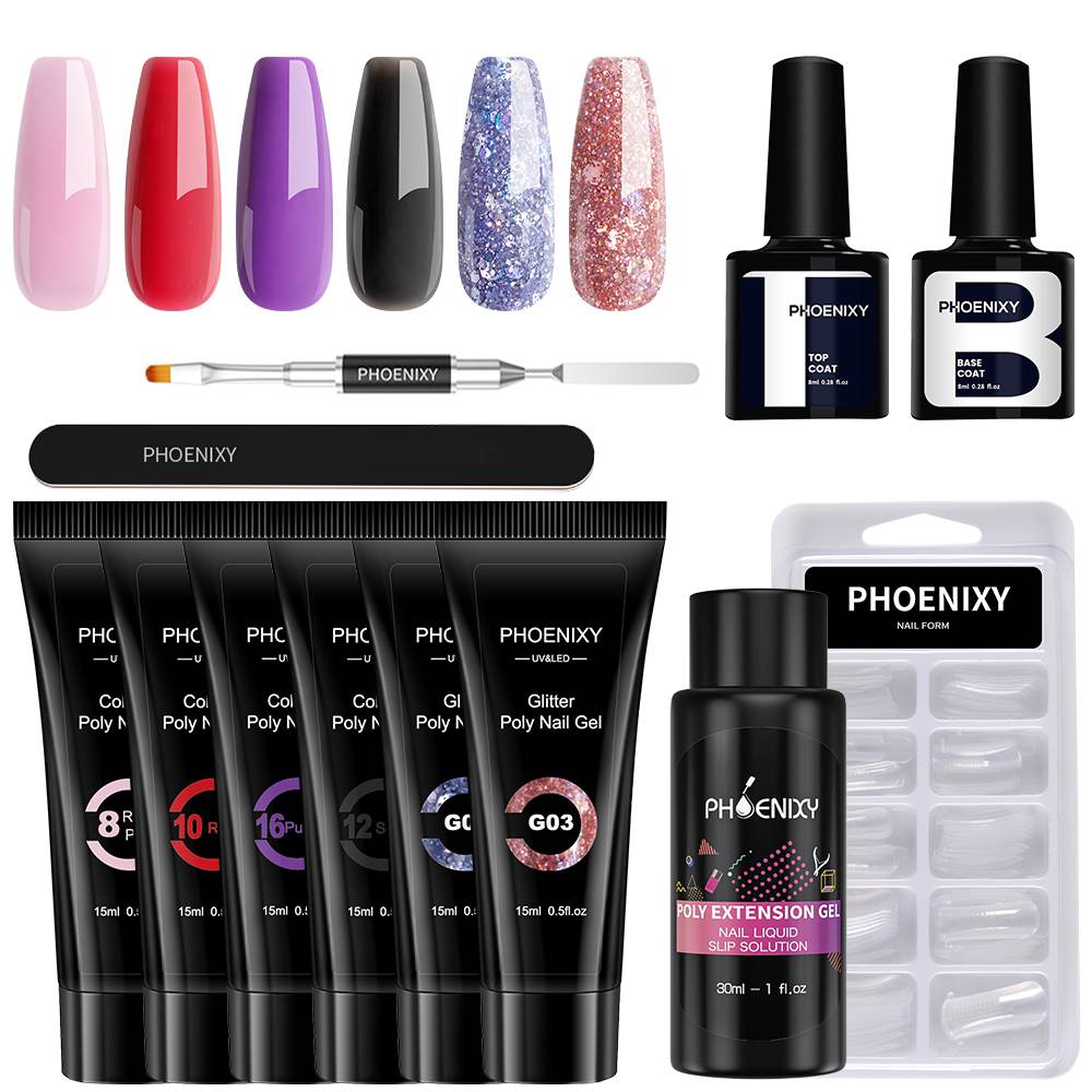 

PHOENIXY, 6 шт., набор полигелей, 15 мл, гель для быстрого наращивания ногтей, набор полигелей, набор для дизайна ногтей с противоскользящим раствором