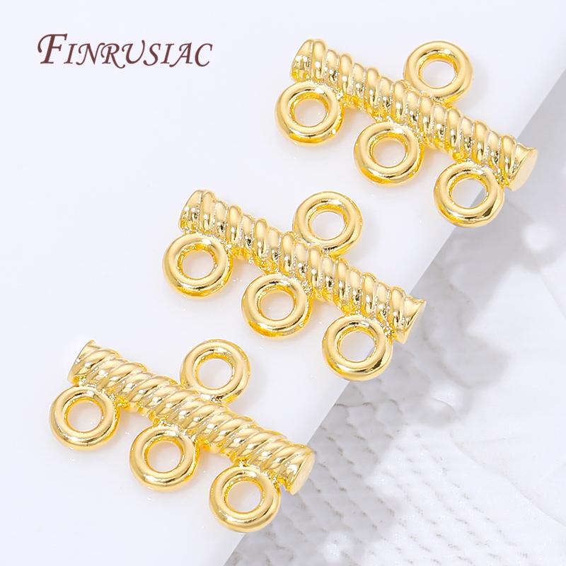 18K Gold Plated 3 Holes Multi Strand Clasp,Twisted Texture Tube Connector For Layered Necklace Bracelet,DIY Jewelry Findings