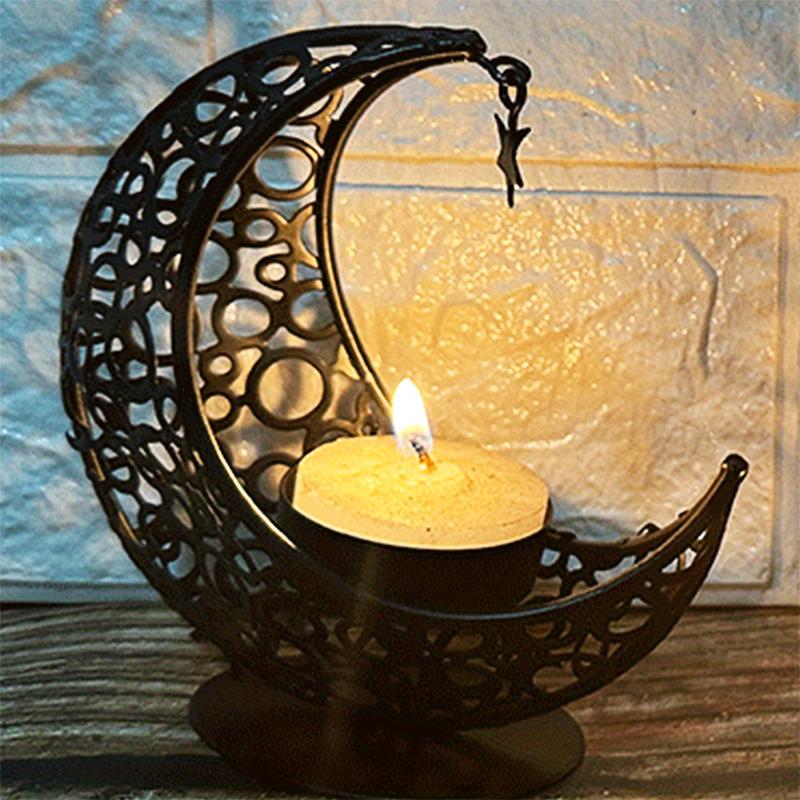 1 Stück Hohl Party Halbmond Kerzenhalter Tischdeko Gold Silber Islamisch Metall Hochzeit Mehrere Optionen verfügbar