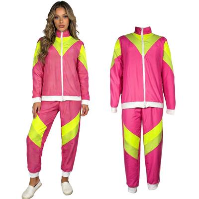 2 ks/Sada Disco Tepláková souprava Retro 80. léta Sportovní oblečení Dlouhý rukáv Barevný blok Zapínání na zip Bunda Vysoký pas Dlouhé kalhoty Sada Pánské Dámské Oblečení na párty
