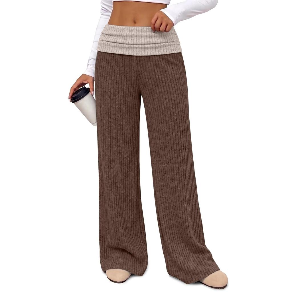 Damen High Waist Weite Hosen Weiche Lässige Color Block Hosen
