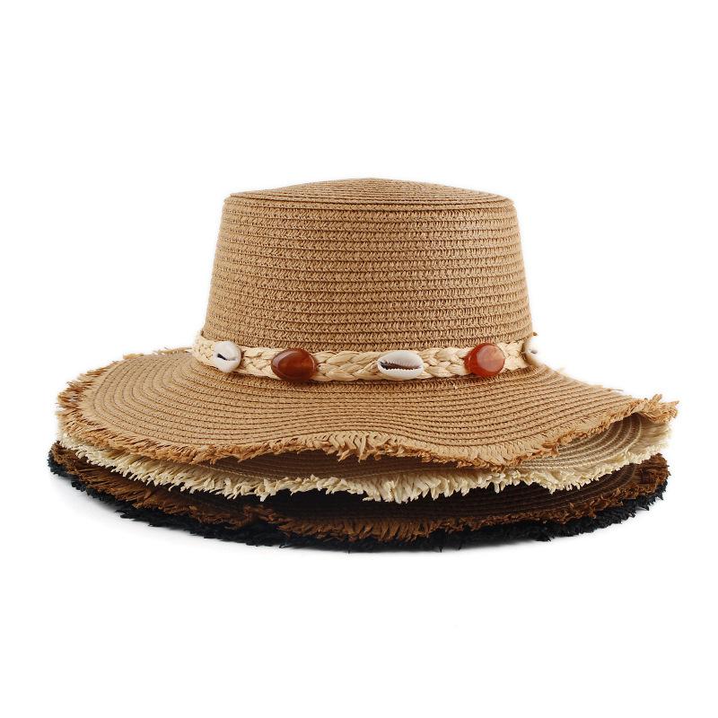 Summer Women's Sunshade and Sunscreen Straw Hat Fashion Casual Flat Top Fringed Top Hat