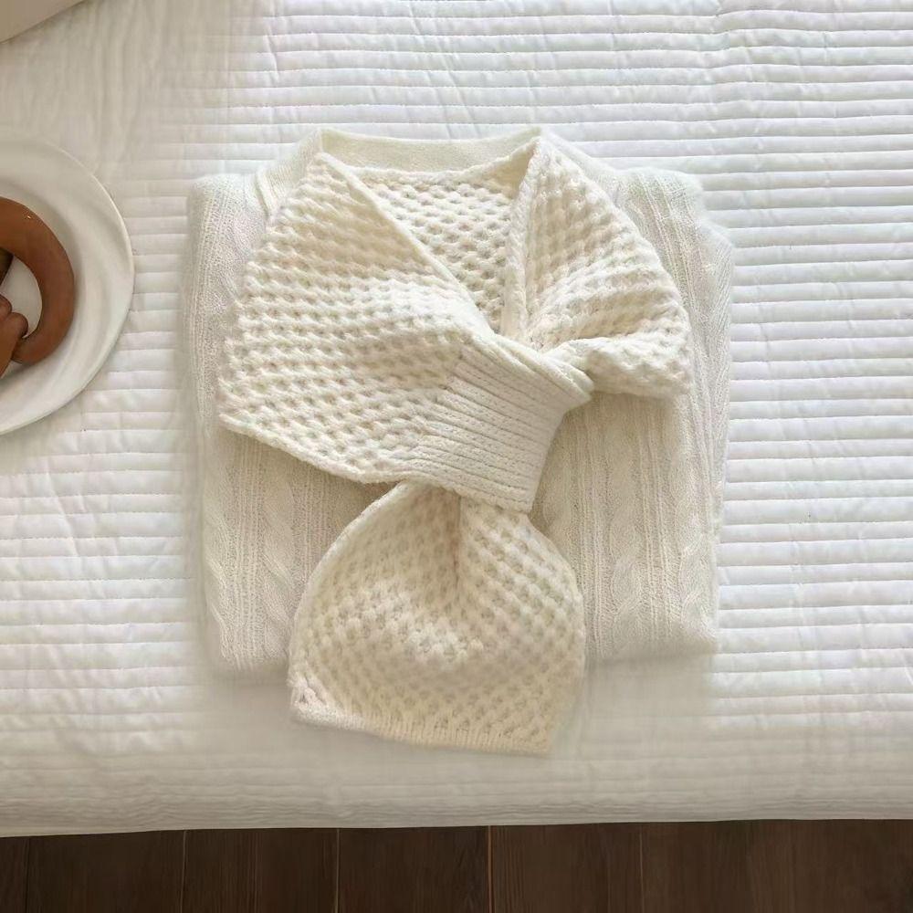 Knitted Neck Scarf Thick Neckerchief Wrap Winter Warm Cross Scarf  Girls