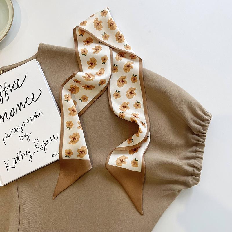 Scarf di Seta Serie Colore Khaki Nude di Alta Qualità, Fascia per Capelli, Nastro Legato sui Capelli, Fiocco Lungo, Nastri di Raso Vintage, Accessori per Capelli