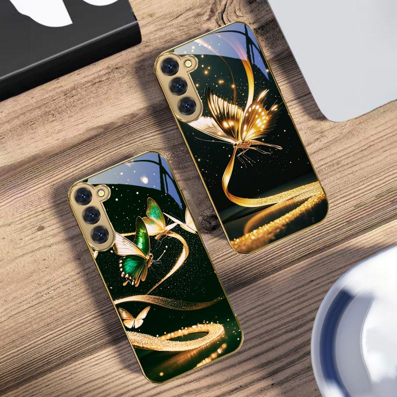 Winding golden light For Samsung Galaxy S20 FE S21 S22 S23 Plus S24 Ultra 25Ultra S21+ S9+ S22Plus Golden glass phone case