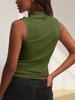 Women's Mock Neck Sleeveless Tank Top Slim Fitted Ruched Draped Top