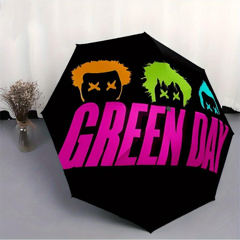 1pc Green Day Band Logo Automatic Umbrella Durable Iron Frame & Plastic Handle, Gift for Men & Women, Sturdy Construction, Playful Design Yy250826137