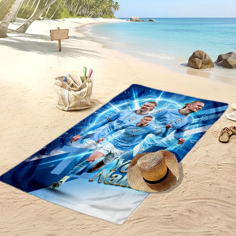 Erling Haaland Personalized Printed Beach Towel Soccer Logo Support Custom Name Text Absorbent Towel For Sport Travel Special Gift