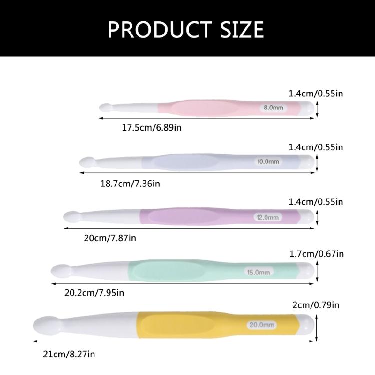 5 Pieces 8/10/12/15/20mm Crochet Hook Set Colourful Knitting Needle Ergonomical Crochet Needle Crochet Accessories