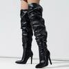 Women Side Zipper High Thin Heel Long Boots Spice Girl Pleated Over Knee High Boots for Outdoor Nightclub Pub Party Gathering