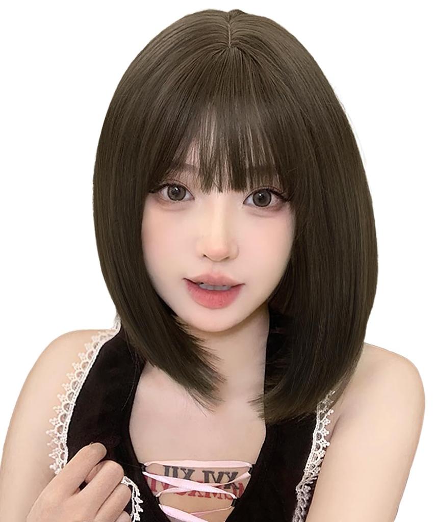 AISIHAIR Brown Short Full Small Heat Harajuku Wig Net Included Wig, Bob, Bob, Wig, Women's, Face, Resistant, Cosplay, Lolita, Style,