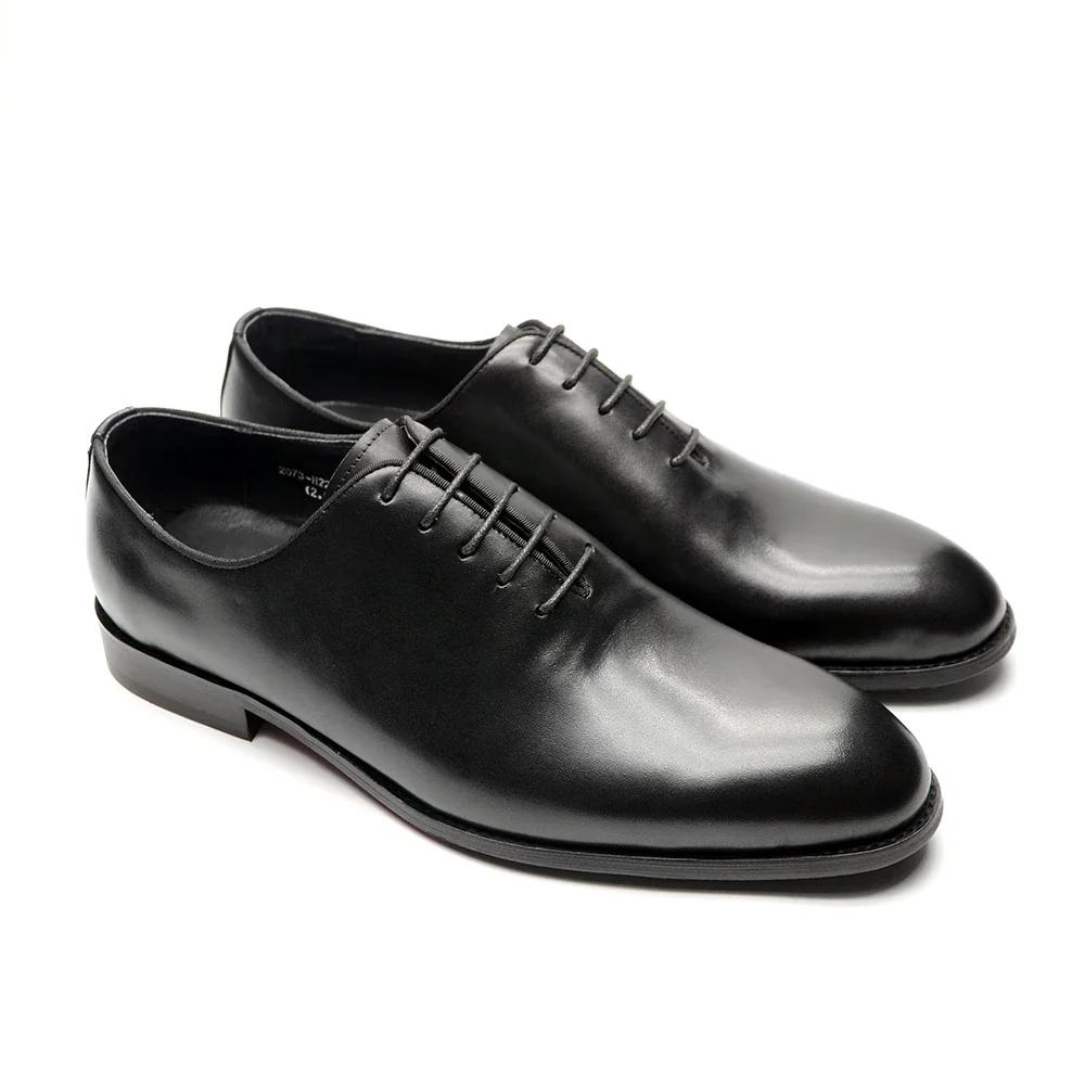 Brand Designer Whole Cut Oxford Dress Shoes Men Genuine Leather Handmade Lace Up Plain Toe Business Office Formal Wedding Shoe