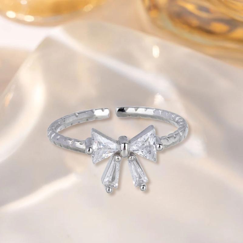 Elegant White Bowknot Rings Open Rings for Women and Girls Adjustable Zircon Jewelry Perfect for Parties and Dates