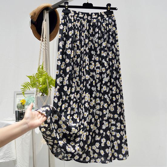 Blommig kjol Resår i midjan Utsökt mönster Extra mjuk Färgäkta Lös passform Uppklädd Polyester Sommar Blomtryckt Klänning Kvinnor Plisserad kjol