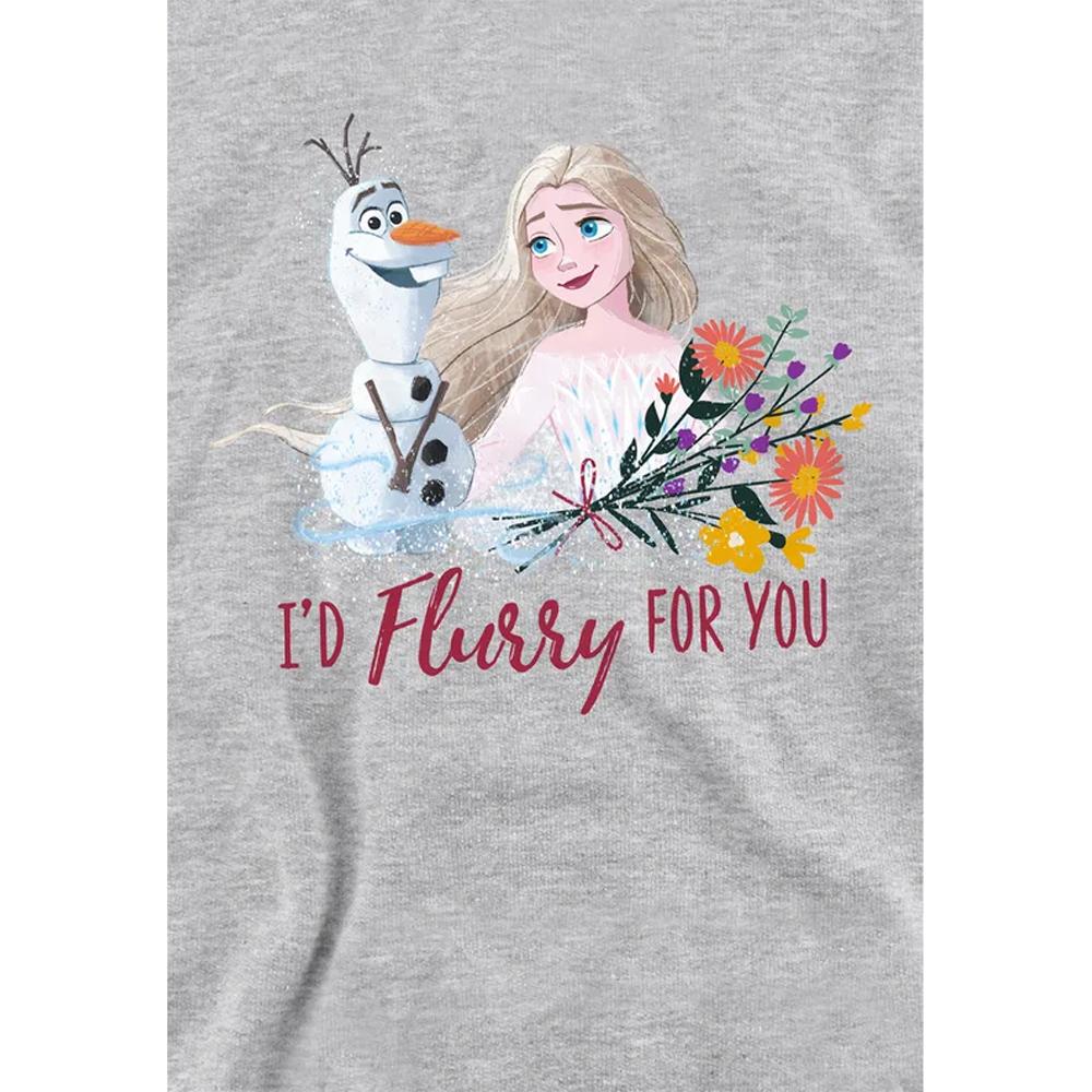 Frozen Childrens/Kids I´d Flurry For You Elsa & Olaf Heather Valentine`s Day Pullover Hoodie