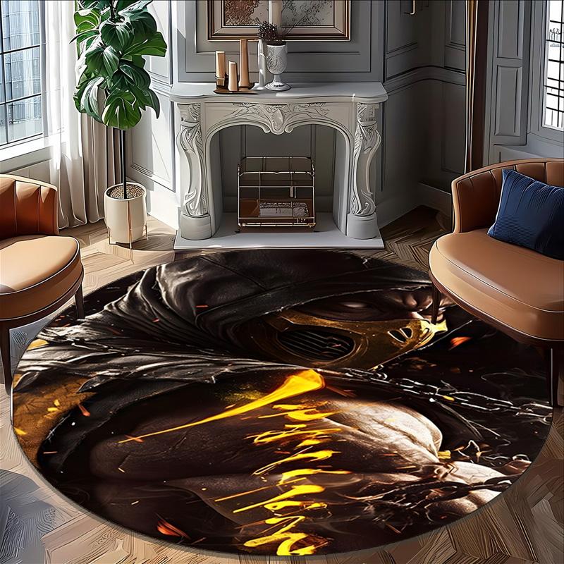 1pc Mortal Kombat4 Print Round Carpet Chair Round Carpet Suitable for Bedroom Living Room Home Decorative Carpet