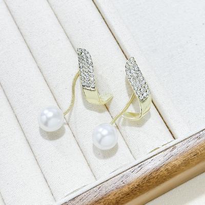 Tide Diamond Pearl Ohrringe Weiblichkeit Einfache Ohrringe Vielseitige französische Ohrringe