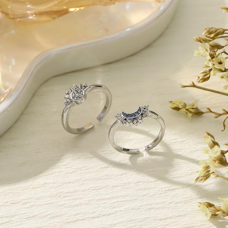 Sun & Moon Stackable Rings: Elegant European Design with Inlaid Diamonds for Women