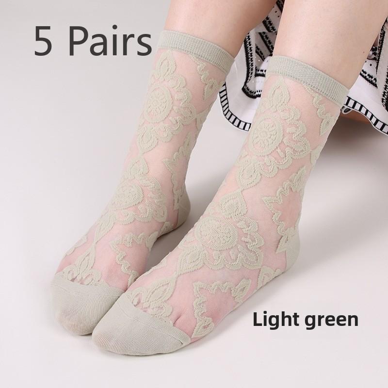 5 Pairs Women's Spring/summer Crystal Silk Midtube Women's Socks Fashion Thin Glass Silk Women's Socks