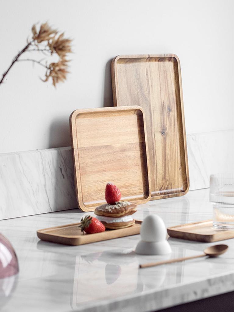 Leeseph Wooden Square Trays for Serving, Wooden Plates Serving Board for Cheese Appetizer Charcuterie Food Dessert Home Party