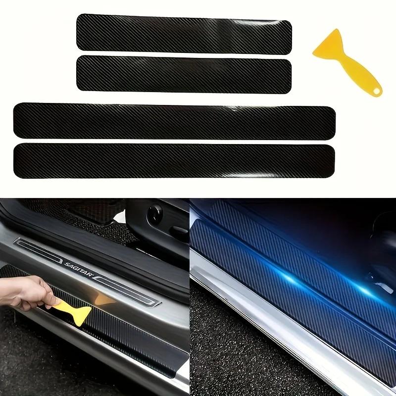 4 Stück/Set Autotürschwellenschutz, Kratzfeste Kohlefaser Auto Einstiegsleistenabdeckung, Autozubehör (Schwarz 3D)