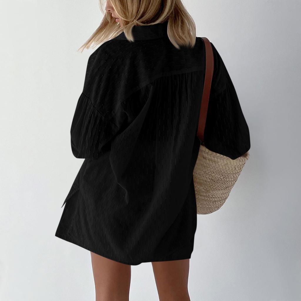 Casual Fashion Color Women's Shirts Puff Sleeves Elegant Tops Shorts Casual Suit