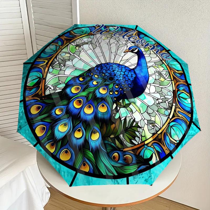 

1pc Peacock Love Heart Floral Illustration Umbrella with Plastic Handle,Suitable for All Seasons Home Travel Outdoor UmbrellaDD683