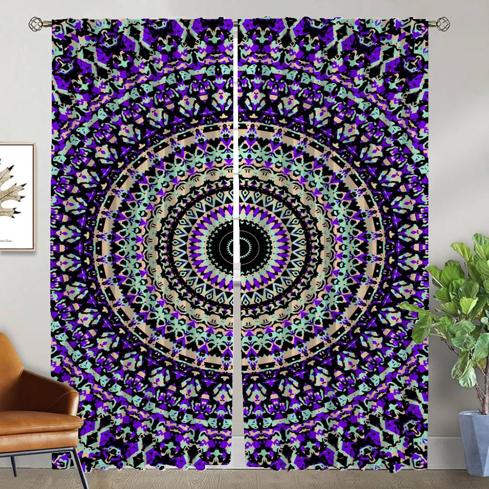 Elegant Room Curtains for Living Room Trippy Vibrant Mandalas Tulle for Bedroom Home Interior Curtains 2 Pieces Window Curtain
