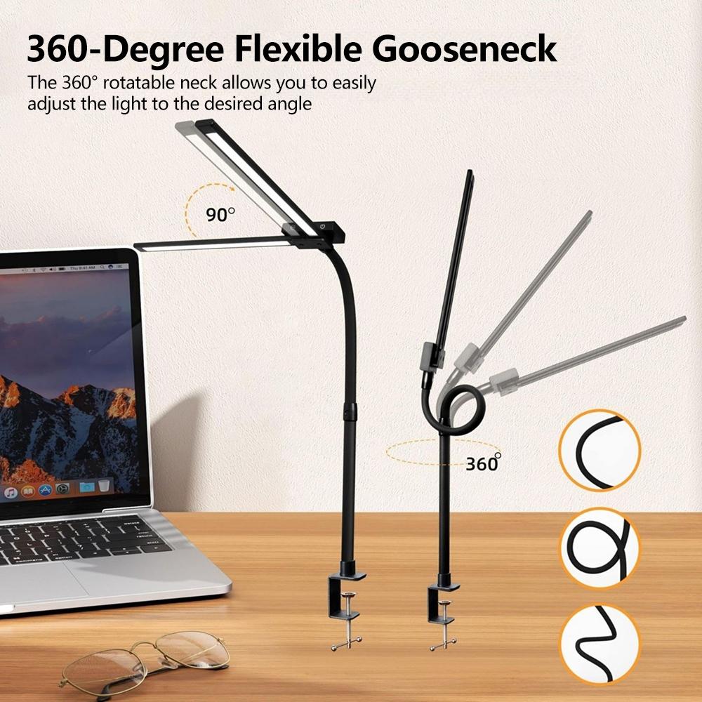 Office Home Led Desk Lamp Eye Caring Architect lamp with Clamp  24W 5 Color Dual Screen Computer Monitor Gooseneck Smart Light
