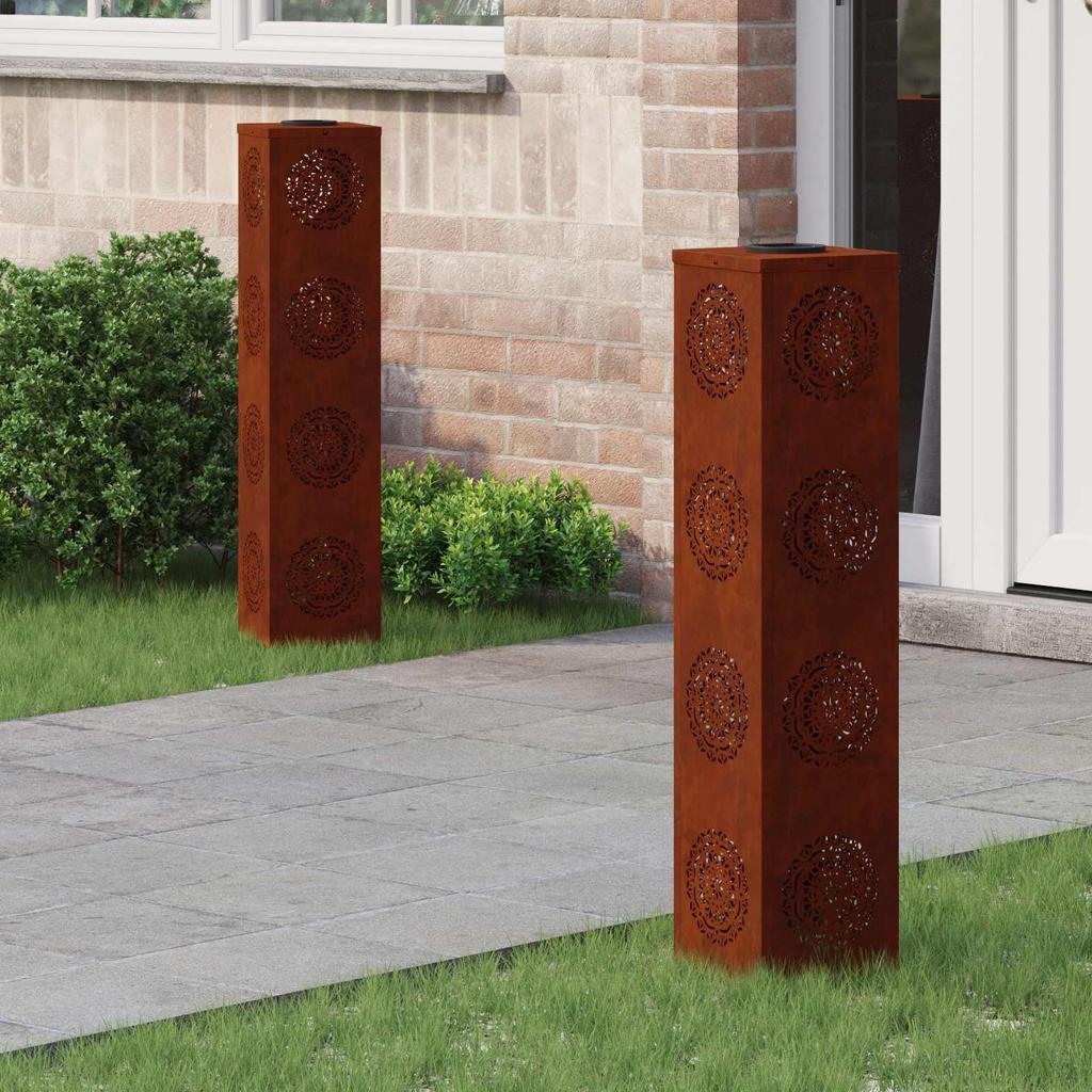 Solar LED Path Light 2 Pcs Rustic Weatherproof Steel