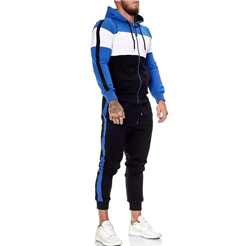 Men's fashion leisure color Patchwork sports fitness Hoodies pants suit