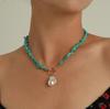 Collana con ciondolo di perle irregolari e pietre naturali di moda europea e americana