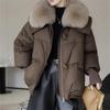 Winter Dames Warme Jas Dikke Bontkraag Jas Kort Dons Katoen Losse Buitenkleding Effen Casual Vrouwelijke Parka's Jassen