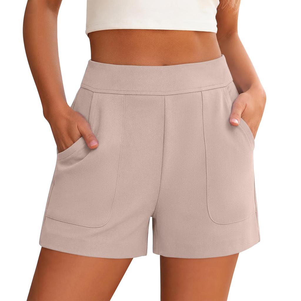 Women Summer Casual Elastic Waistband Lounge Shorts with Pockets Comfortable High Waist Relaxed Fit Soft Fabric