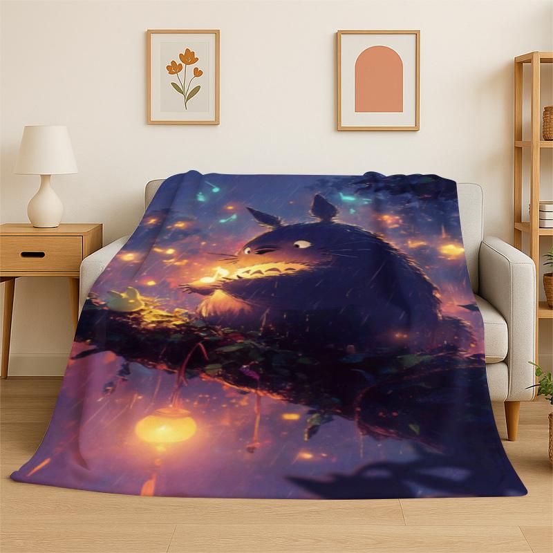 Classic T-Totoro Cartoon Cute Flannel Blanket Soft Warm Throw Blanket for Bedroom Living Room Bed Travel Camping Picnic Kid