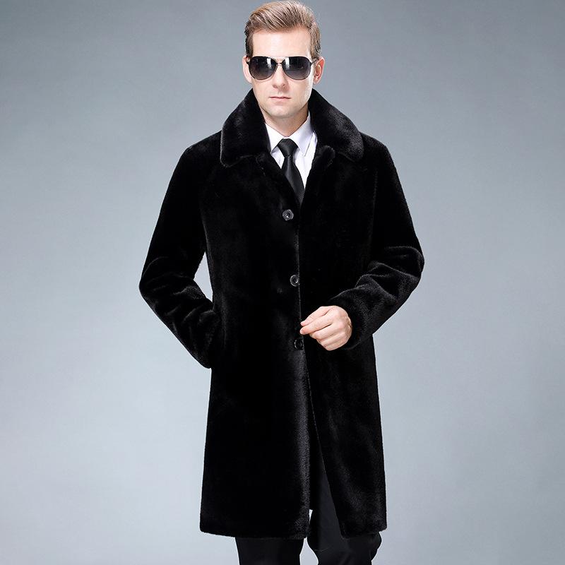 New Winter Mink Coat for Men, Mink Velvet Knee-length Long Middle-aged and Elderly Dad Fur Coat