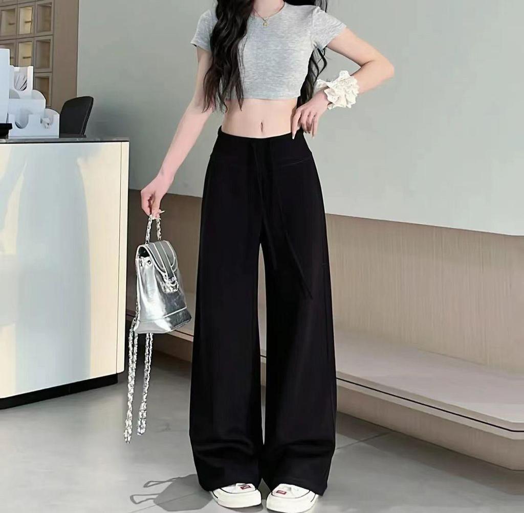 Women's High-Waist Slimming Wide-Leg Pants - Casual Spring/Autumn Style with Loose Drape for Sports