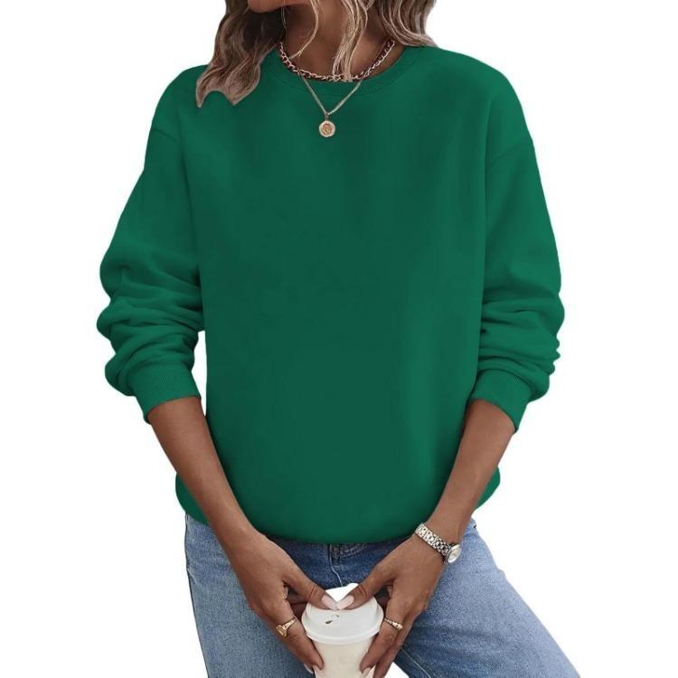 Lockere Passform Damen Hoodie Langarm Pullover Einfarbige Runde Halslinie Lässig