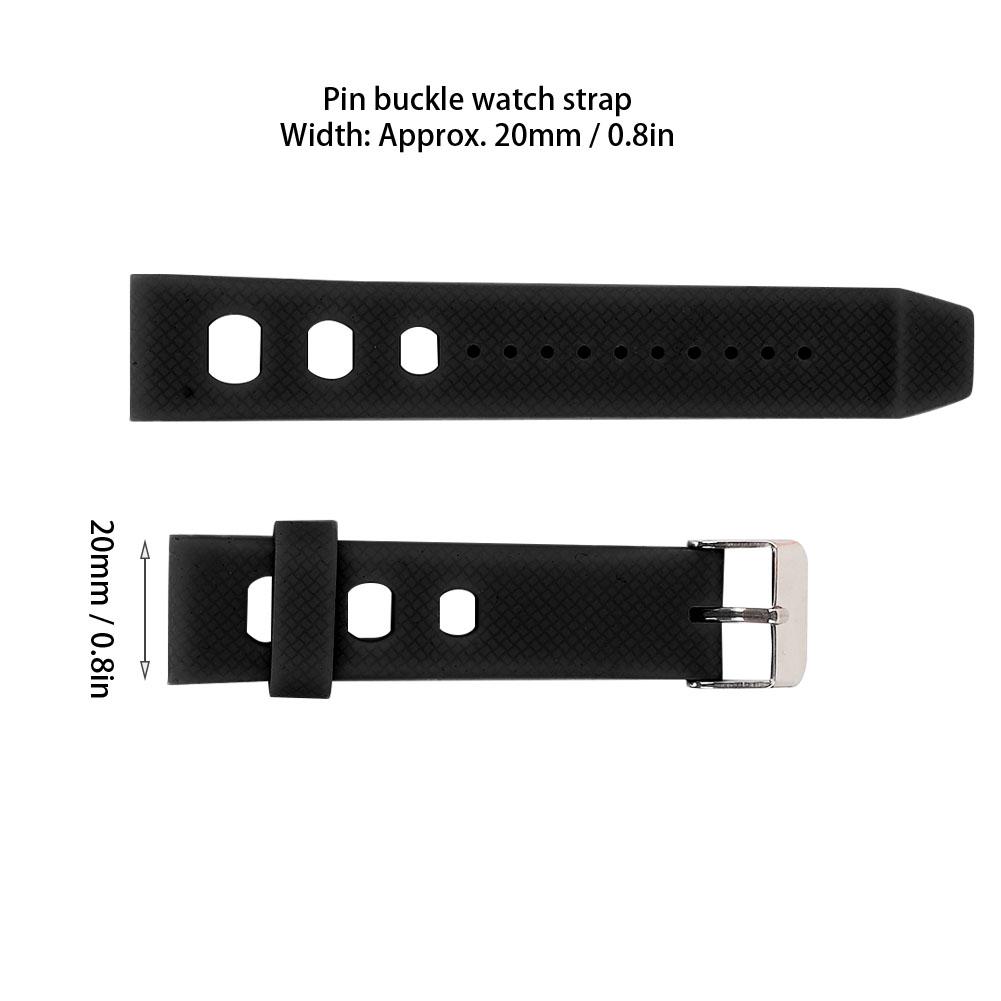 20mm Watch Band Silicone Pin Buckle Waterproof Sweat Proof Watch Strap