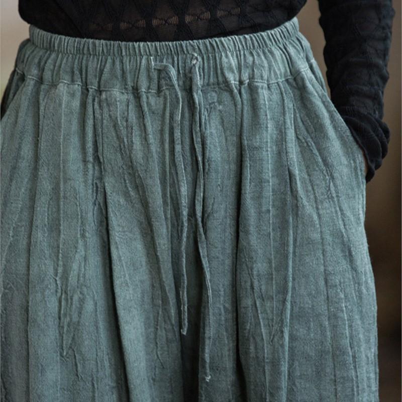 Johnature Pantalones casuales de pierna ancha para mujer, pantalones tie-dye de cintura elástica, otoño, bolsillos, cinturón, pantalones largos