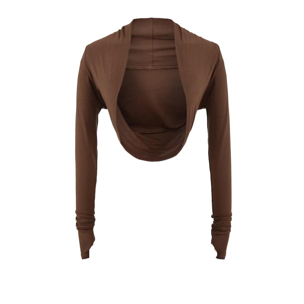 Damen Spicy American Langarm Cropped Sport-Strickjacke mit Daumenloch für Yoga und Tanz