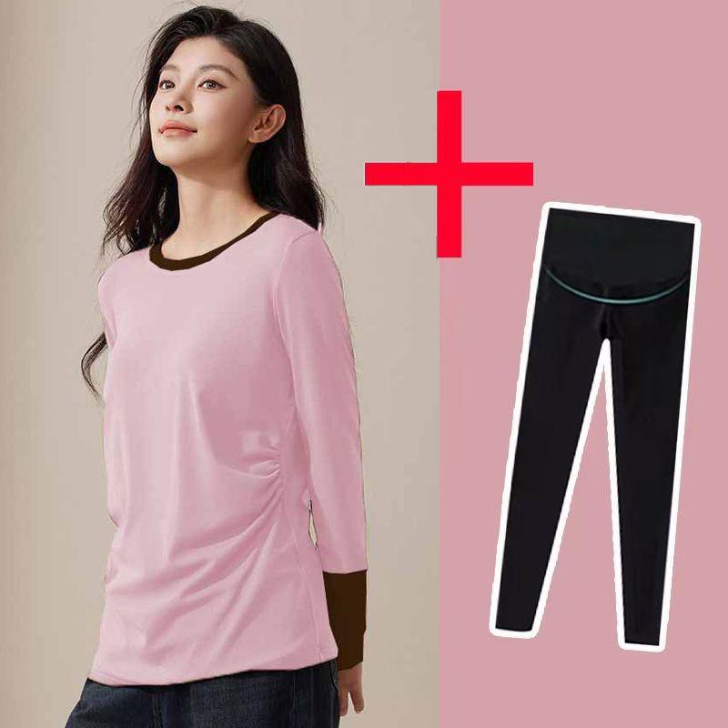 

Trendy Maternity High-Waist Support Set: Cozy Velvet Base Layer Pants & Top for Autumn/Winter 2XL for 145-165 kg