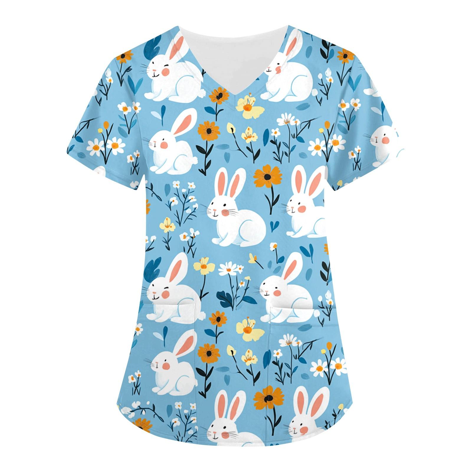 

Женский свободный свитер с принтом пасхального яйца, V-образным вырезом, карманом, коротким рукавом XL