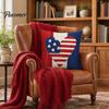 Linen Pillowcase 4th of July Pillow Cover, Independence Day with Red Blue Stripes Hearts Fourth Of Cover Stars Print, Sofa Cushion for Bed Couch