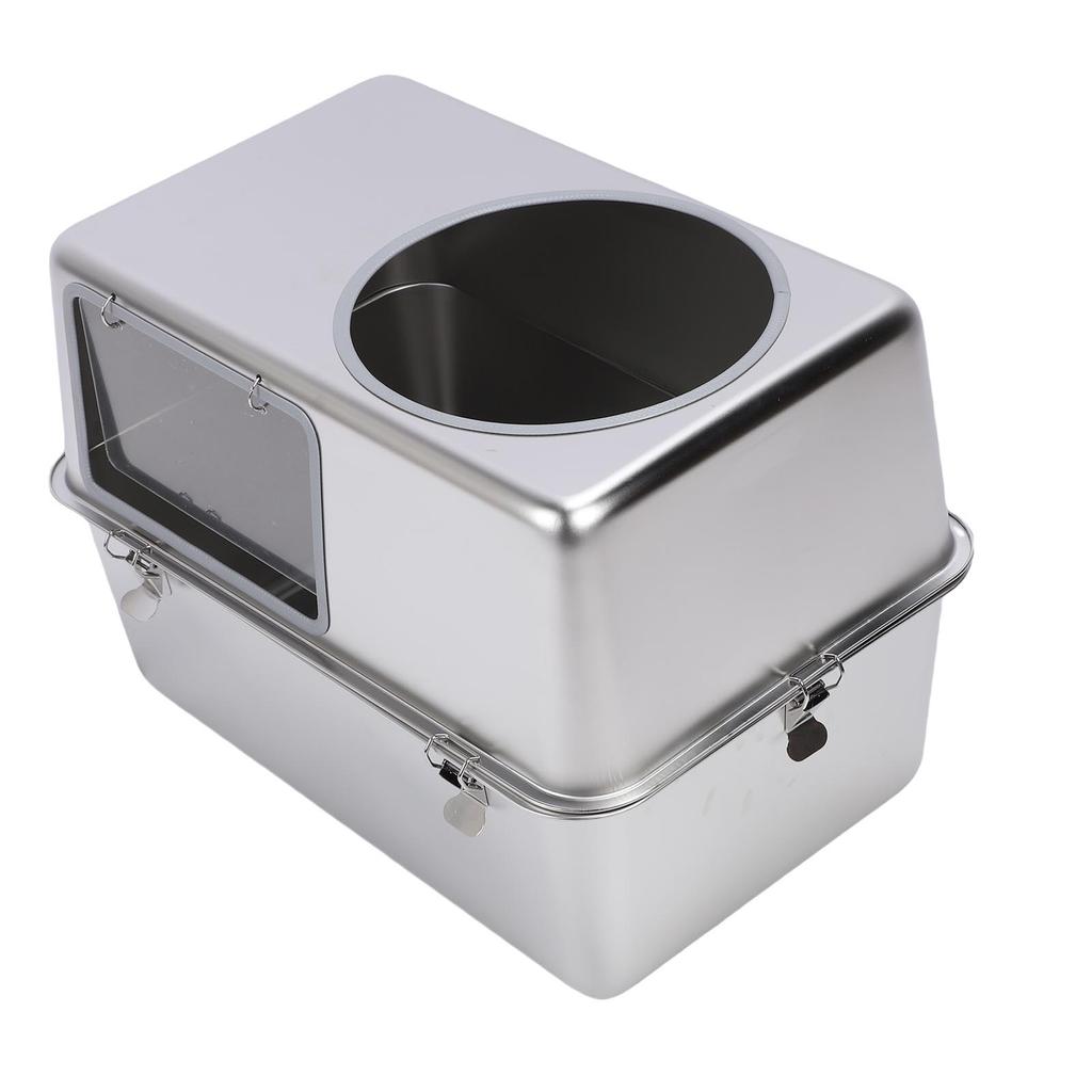 Enclosed Metal Cat Litter Box with Lid Scoop Prevent Splashing Stainless Steel Top Entry Cat Toilet For Multiple Cats