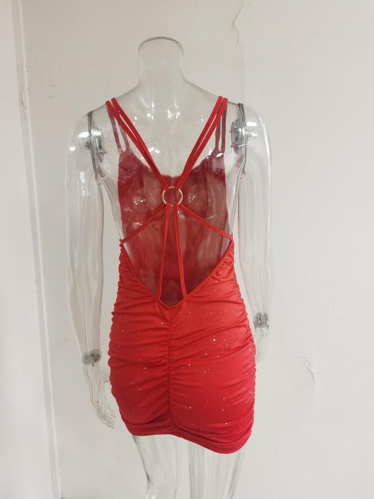 2024 Sexy Schiena Scoperta Abito Monocolore Aderente ai Fianchi da Donna Europeo Americano