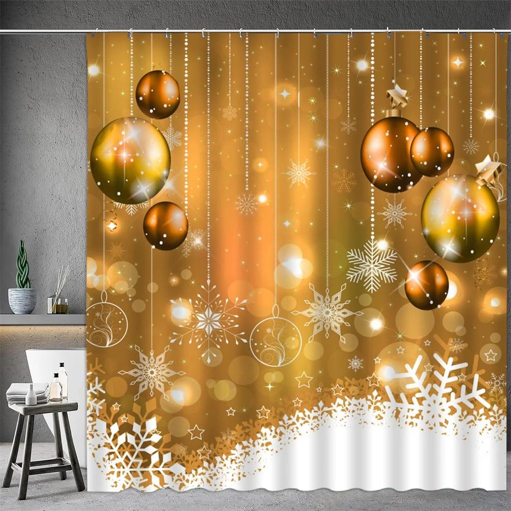 Christmas Shower Curtain, Winter Snowman Santa Claus Snowflake Gnome Farm Truck Berry Christmas Tree Cartoon Bathroom Decorati