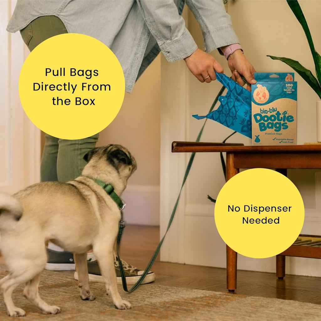 Bio-Blu Dootie Bags®, Premium Medium-Large, E-Z Tie Handle Poop Bags, Made with Superior Material, Strong, Leak Proof, 100 Count. Fits GoGo Stik ST