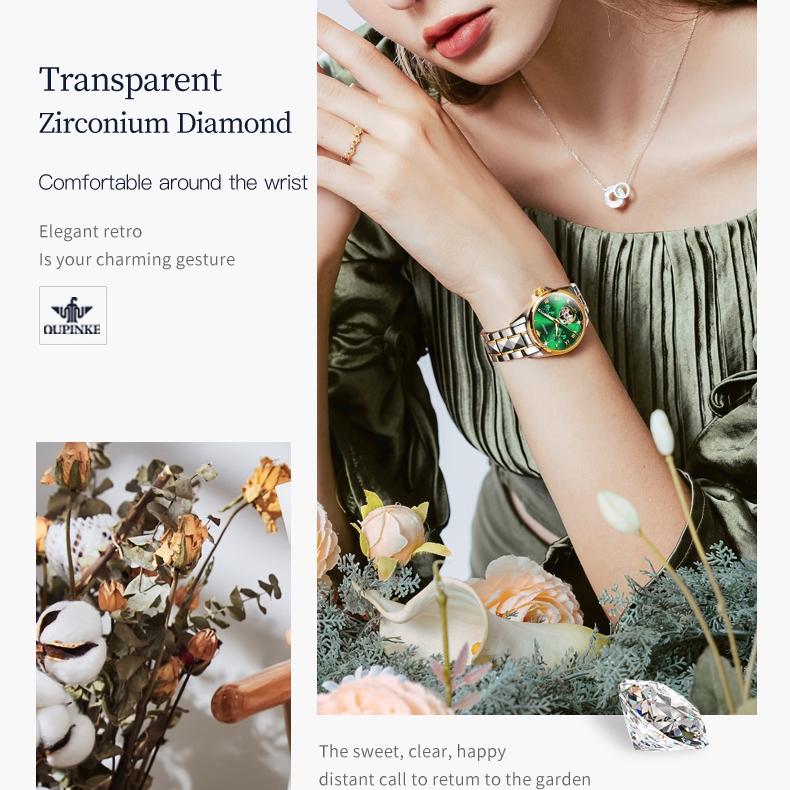 OUPINKE Waterproof Moon Phase Tourbillon Automatic Mechanical Watch Women's Watch Women's Watch